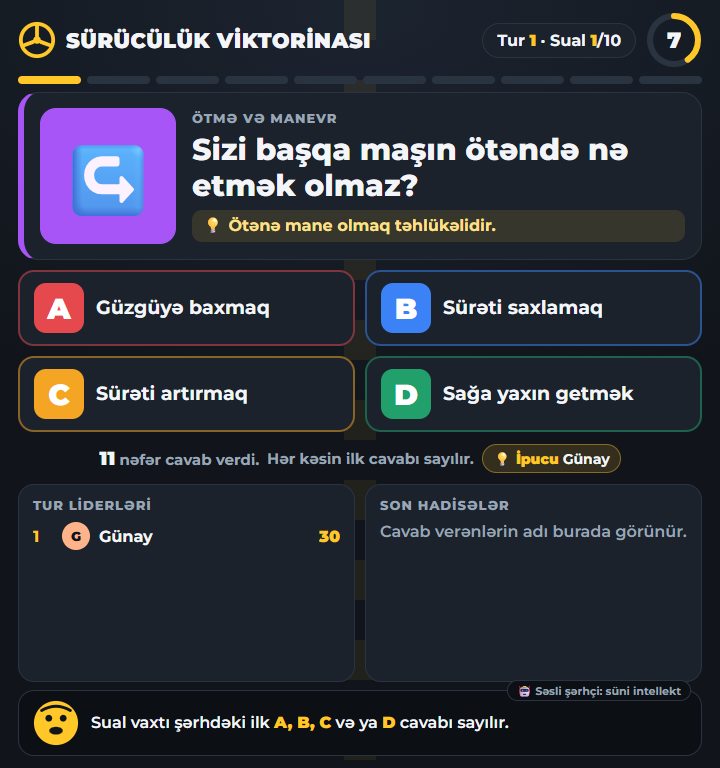 Sürücü yarışması: soru ekranda
